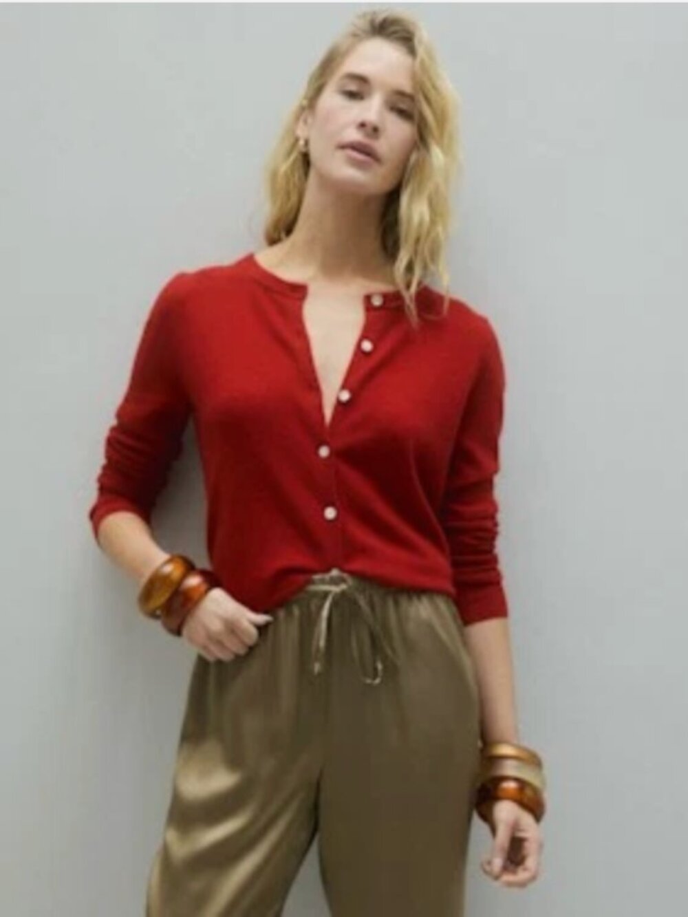 Quince Women Mongolian Cashmere Cardigan Sweater Red S